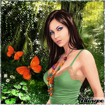  Jeune femme et papillons oranges