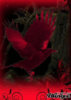 Corbeau ; décor noir et rouge