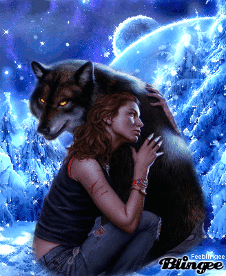 Loup avec une femme