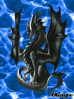 Dragon noir   (fond bleu eau)